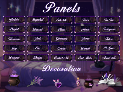 Fantasy Spooky Twitch Overlay Pack | Cozy Night Bedroom Stream Package | Mystical Night Stream Overlays, Magical Kawii Stream package Witch