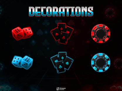 Poker Cards Stream Overlay Pack | Kick Stream | Card Game | Red Blue Neon Gambling Theme | Twitch Assets | Casino Overlay Dice Gaming