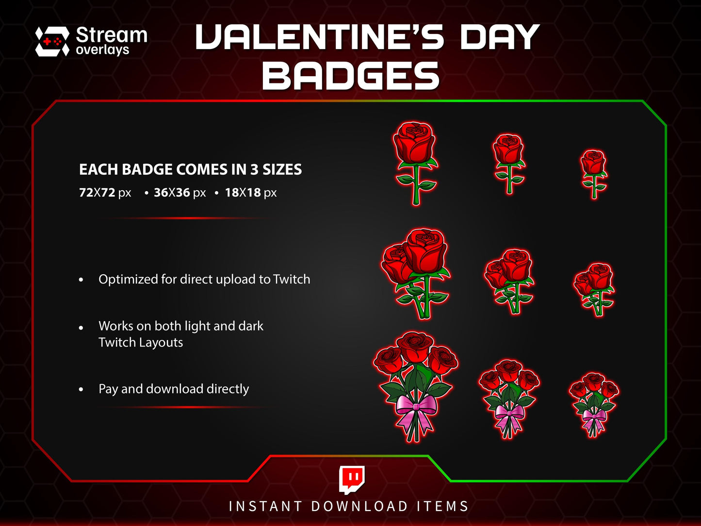 Valentine's Day Sub badges | Rose & Flower Subscriber Badge | Bouquet Twitch stickers| Romantic Loyalty Stickers, Love Streamer Discord Kick
