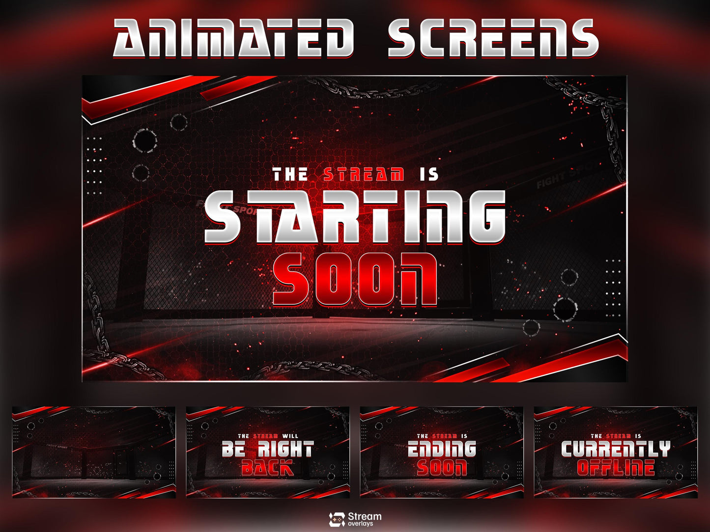 Chain Esports Twitch Overlay Pack| Boxing Stream | Red & Black Animated Scenes | MMA Streaming Screen | Twitch Alerts | Starting Soon, Panels