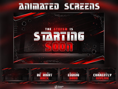 Chain Esports Twitch Overlay Pack| Boxing Stream | Red & Black Animated Scenes | MMA Streaming Screen | Twitch Alerts | Starting Soon, Panels