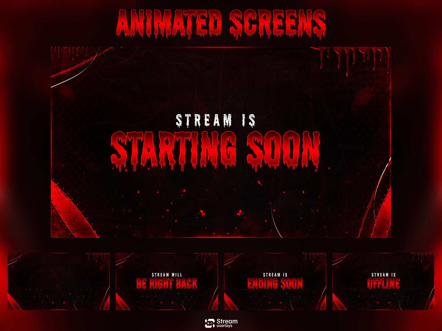 Horror Twitch Overlay | Animated Pack | Dark Gaming Stream | Red Blood Gaming Streams | Streaming screens | OBS, Streamlabs & Kick Screens