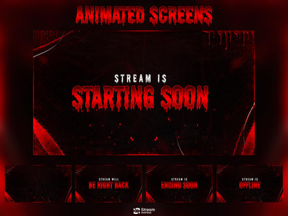 Horror Twitch Overlay | Animated Pack | Dark Gaming Stream | Red Blood Gaming Streams | Streaming screens | OBS, Streamlabs & Kick Screens