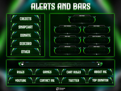 Cyberpunk Neon Green & Teal Tactical Design | Sci-Fi Tech Streamer Overlay | Radar Animated Twitch Stream Overlay Package | Full OBS Setup