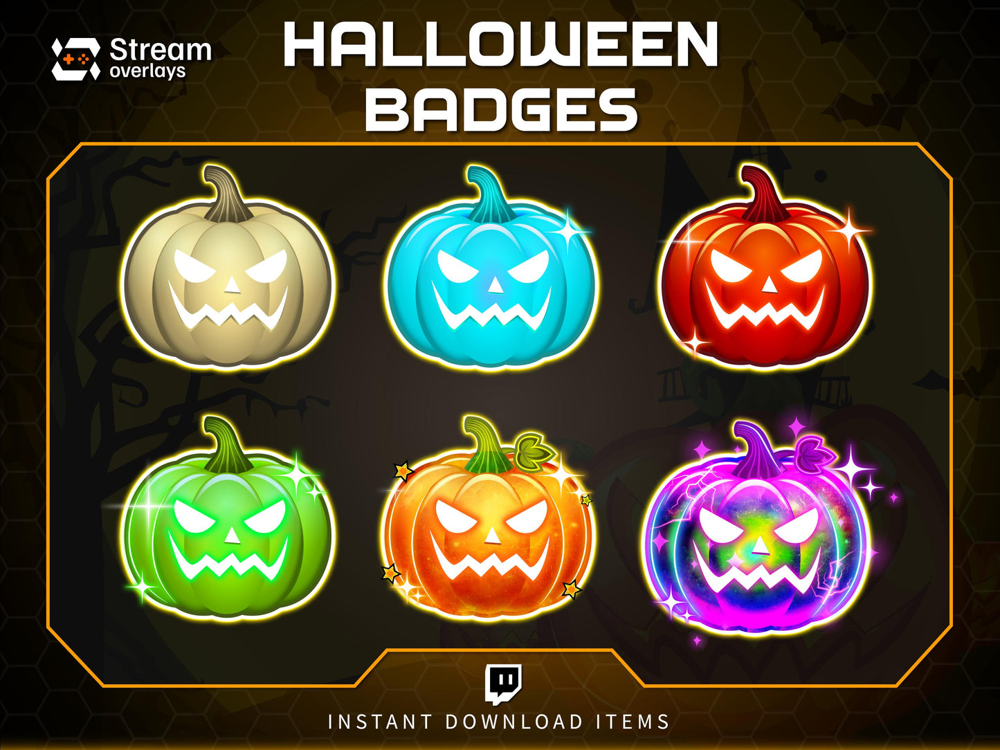 6x Halloween Pumpkin Badges | Twitch, Discord, YouTube Sub Badges | Glowing Spooky Icons | Instant Download