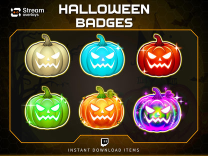 6x Halloween Pumpkin Badges | Twitch, Discord, YouTube Sub Badges | Glowing Spooky Icons | Instant Download