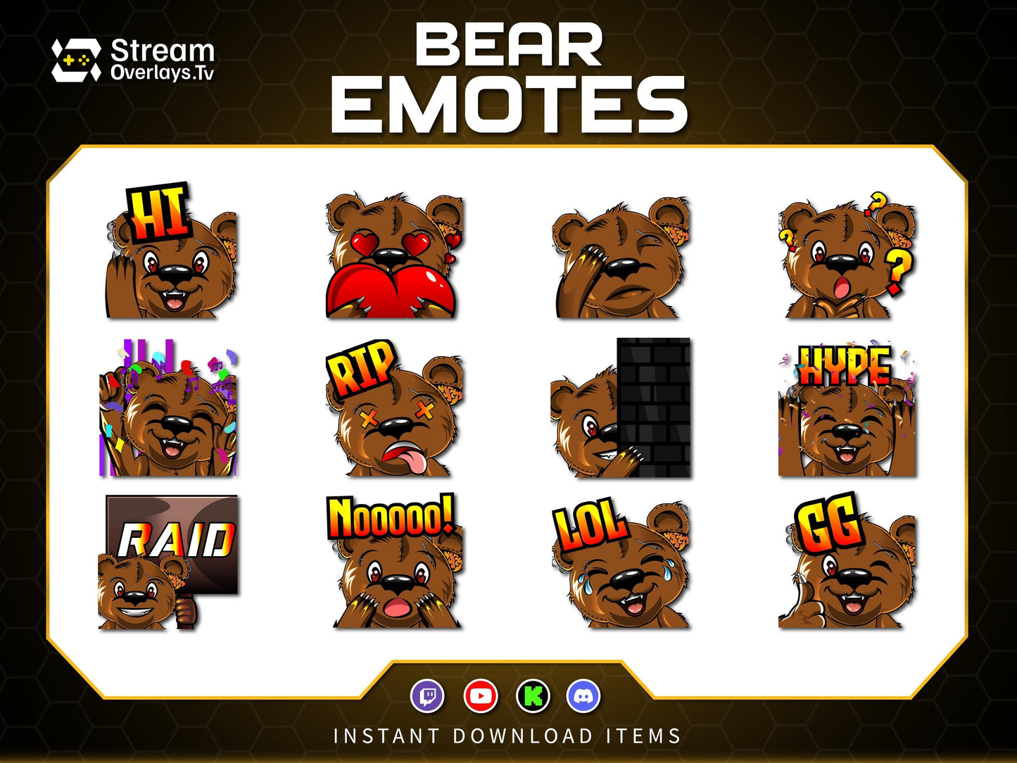 Bear Twitch Emotes Pack | Cute Bear Emoji Pack | Gamer Bear Emotes for Twitch, Discord & YouTube