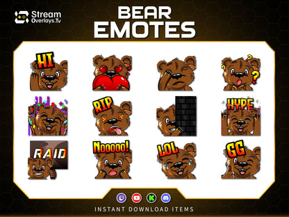 Bear Twitch Emotes Pack | Cute Bear Emoji Pack | Gamer Bear Emotes for Twitch, Discord & YouTube