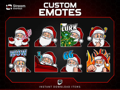 Santa Twitch Emotes | Christmas Streamer Emotes (PNG, Instant Download)