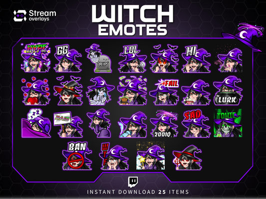 25 Witch Anime Emotes | Purple Halloween Twitch, Discord (Digital Download)
