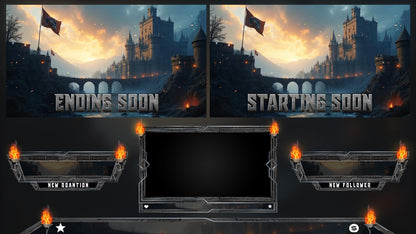 Medieval Castle Stream Overlay Pack | Dark Fantasy Theme | Ancient Twitch Overlay | Epic War | Throne Game | Vikings | Iron flame Screens