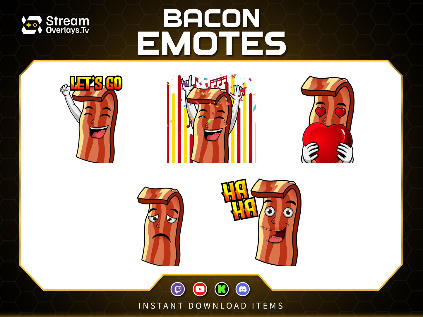 Bacon Twitch Emotes Pack | Funny Food Emojis | Cute Cartoon Emote | Emoji Set for Streamers,   Streamer Sticker, Twitch, Discord, Kick