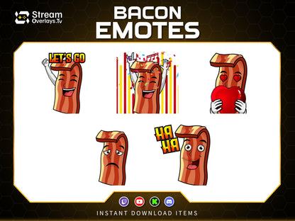 Bacon Twitch Emotes Pack | Funny Food Emojis | Cute Cartoon Emote | Emoji Set for Streamers,   Streamer Sticker, Twitch, Discord, Kick