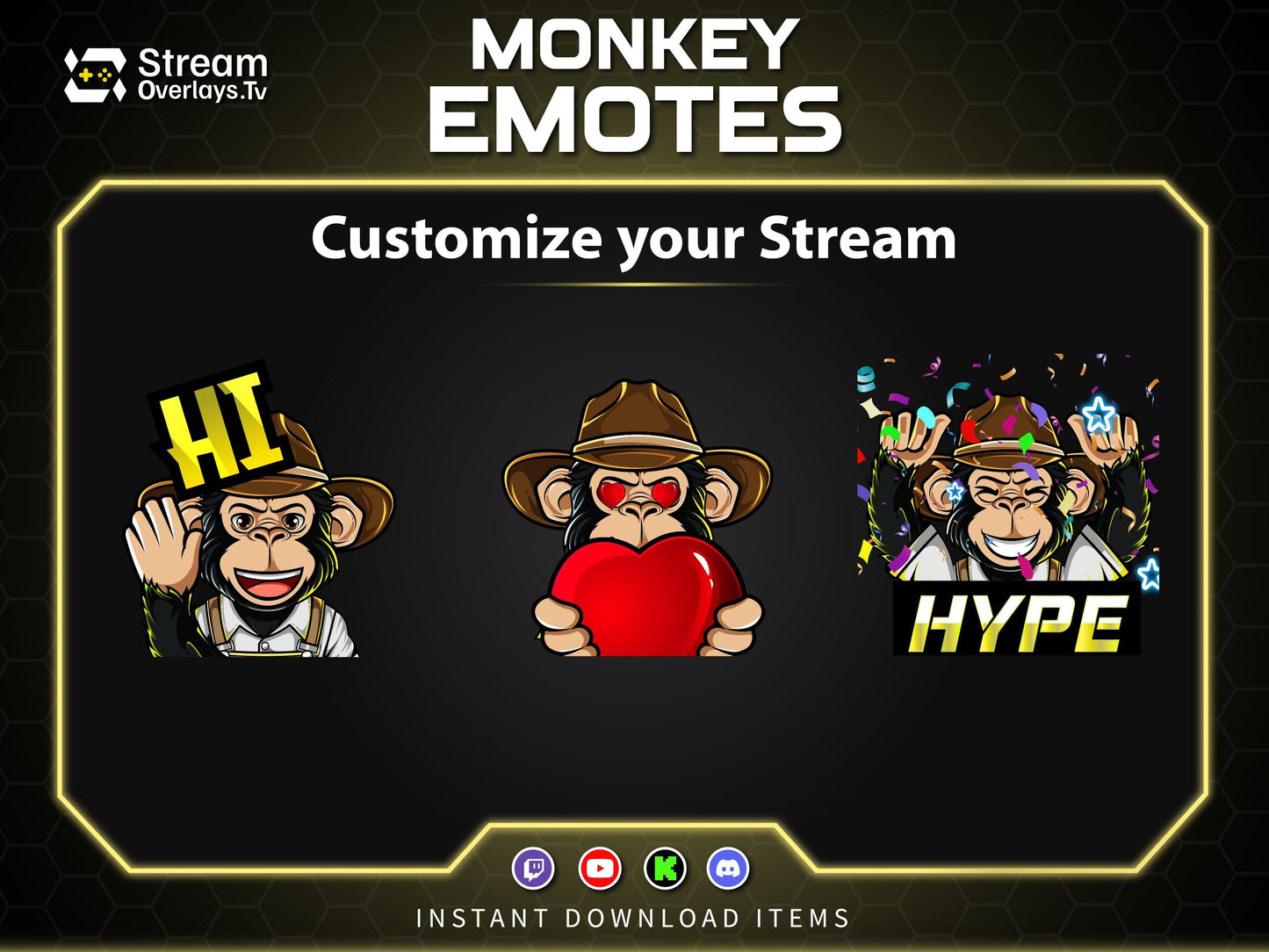 Cowboy Monkey Emotes, Farmer Chimp Emojis, Explorer Chimp Emote Pack, Gamer Ape Stickers,  Zoo Monkey Streamer, Twitch, Discord, Kick