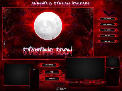 Dark Horror Twitch Overlay Pack | Moon Stream Package | Animated Screens| Red Streams | Gaming Alerts, Starting Soon, spooky Streams, Panels