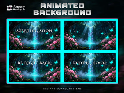 Enchanted Forest Animated Background | Magical Waterfall & Butterflies | Sakura Fantasy Scene | Starting Soon BRB Ending | Animated Overlay