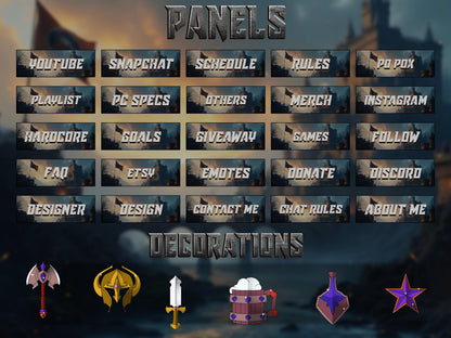 Medieval Castle Stream Overlay Pack | Dark Fantasy Theme | Ancient Twitch Overlay | Epic War | Throne Game | Vikings | Iron flame Screens