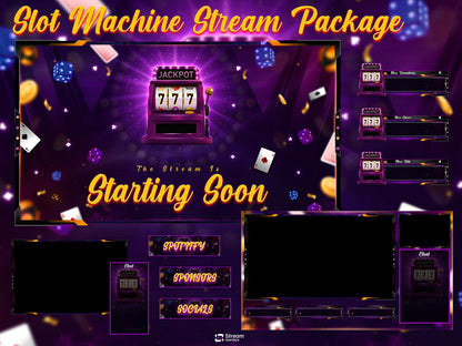 Slot Machine Stream Package | Casino Twitch Overlay Pack | Gambling Stream Overlays | Neon Jackpot Cards Screens & Alerts for Kick, Youtube