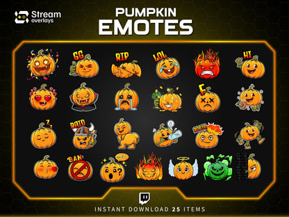 25 Pumpkin Stream Emotes, Spooky Fall Emojis (PNG Digital Download)