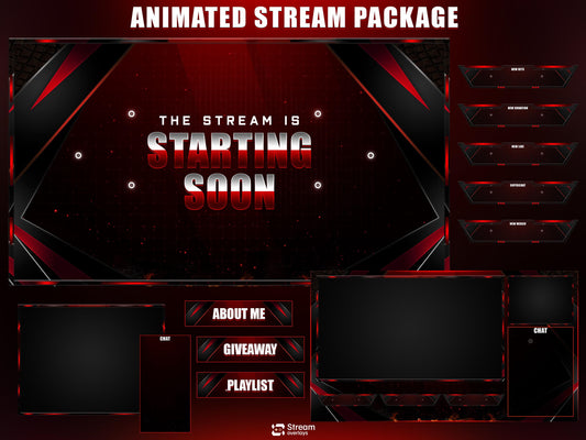 Red & Black Stream Overlay | Fire Twitch Overlays Pack | Elegant Animated Stream Package | Streams Scenes | Gaming Panels | Gamer Alerts