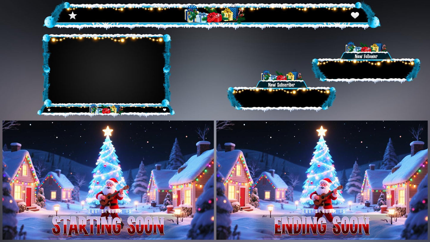 Santa Christmas Stream Package, Winter Twitch Overlay Pack