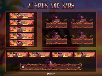 Pirate Twitch Overlay | Tropical Animated Stream Pack | Adventure Streams | Twitch Alerts | Starting Soon | Panels | Streaming Package, BRB