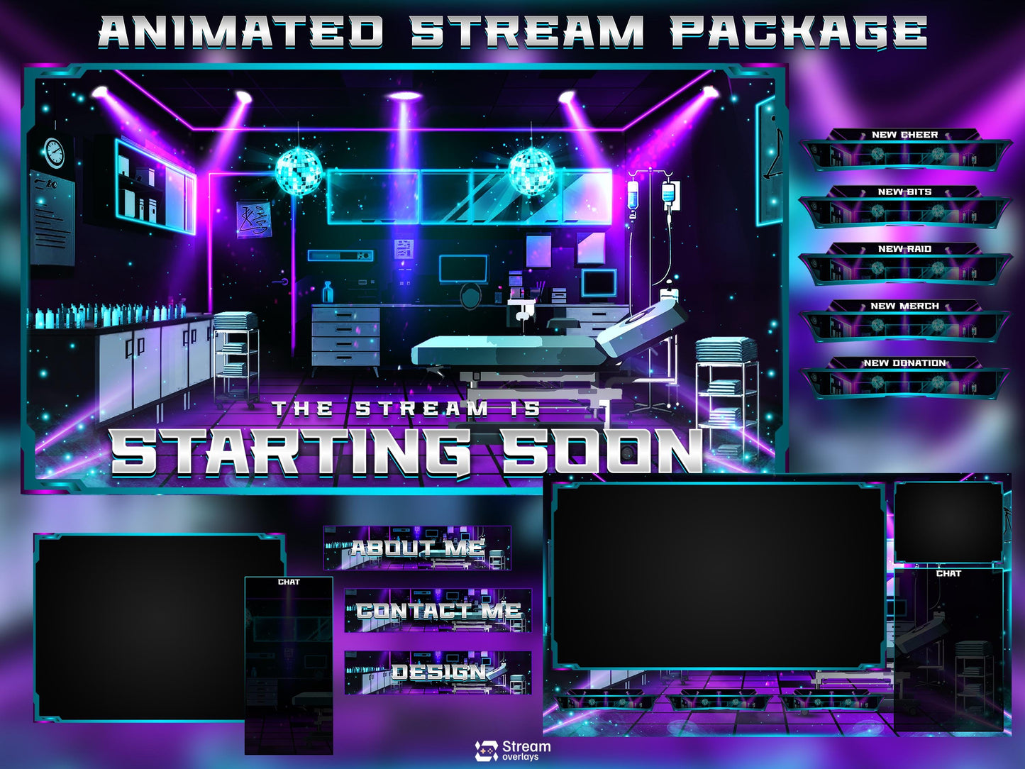 Cyber Hospital Twitch Overlay Pack | Neon Surgery Stream Package, Sci-Fi Lab OBS Animated Overlay , Futuristic Lab Stream Twitch Panels Kick