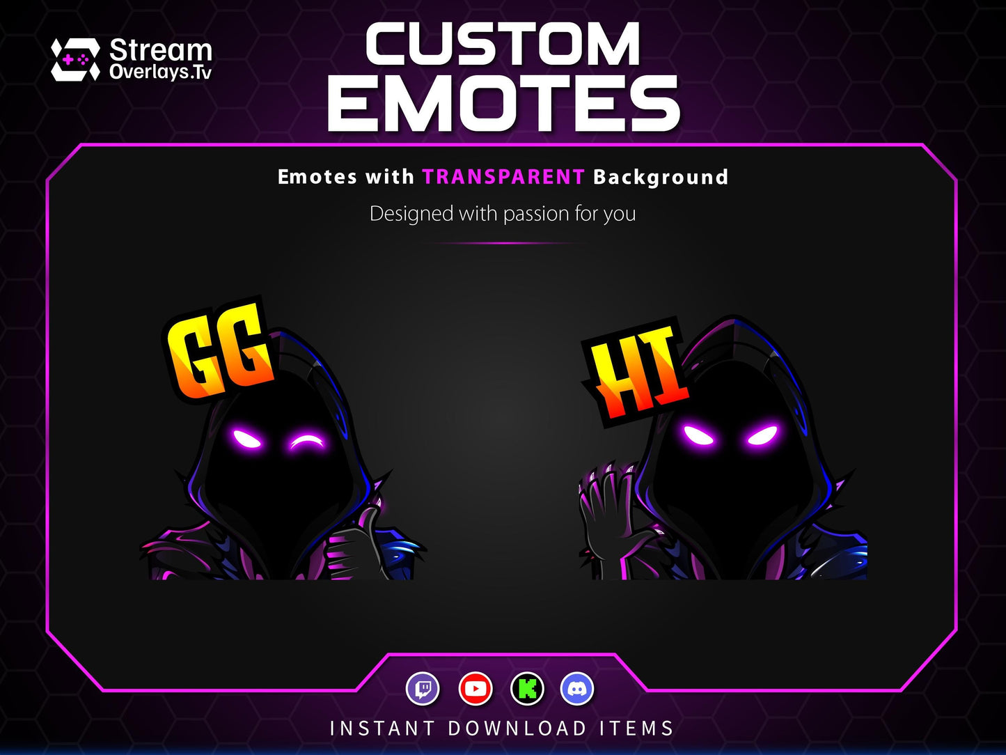 Purple Neon Hacker Twitch Emotes | Grim Reaper Emoji Pack for Streamers | Cute Reaper Twitch Emotes | Kawaii Grim Reaper Emote Pack
