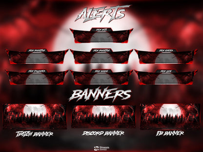 Blood Moon Stream Overlay, Spooky Forest Twitch Overlay, Dark Lightening Gaming Stream Wolf Moon Gothic Theme Alerts Panels OBS Kick YouTube
