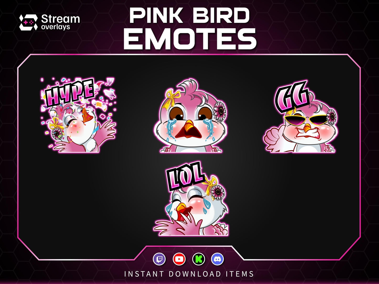 Pink Kawaii Bird Emotes & Stickers | Cute Female Bird Stream | Flying Bird Emotes | Baby Bird Twitch Emotes for Discord Kick YouTube Stream