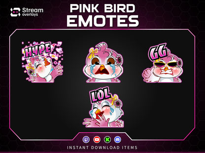 Pink Kawaii Bird Emotes & Stickers | Cute Female Bird Stream | Flying Bird Emotes | Baby Bird Twitch Emotes for Discord Kick YouTube Stream