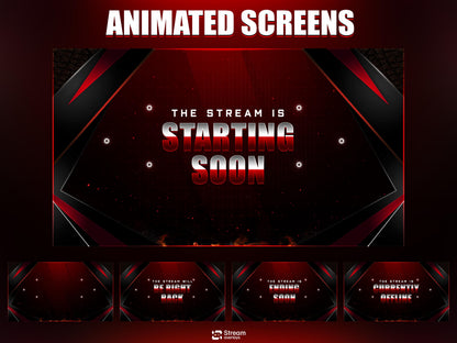 Red & Black Stream Overlay | Fire Twitch Overlays Pack | Elegant Animated Stream Package | Streams Scenes | Gaming Panels | Gamer Alerts