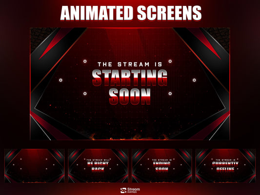 Red & Black Stream Overlay | Fire Twitch Overlays Pack | Elegant Animated Stream Package | Streams Scenes | Gaming Panels | Gamer Alerts