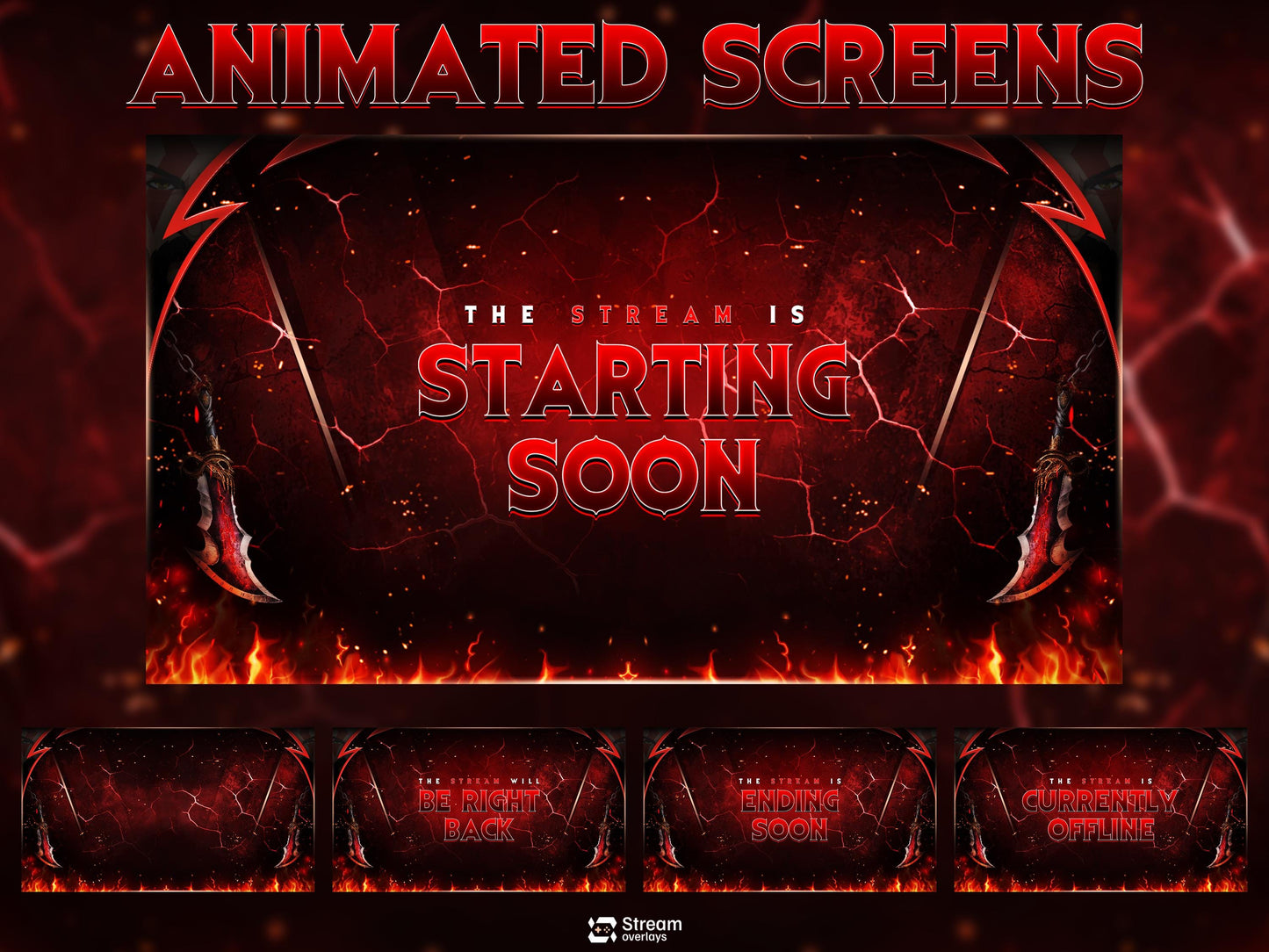 Red Demon Blade Stream Overlay Pack Animated | Dark Fire Twitch Screens | Hell Theme Starting Soon, Devil Alerts,  Panels OBS Kick YouTube