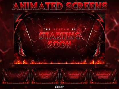 Red Demon Blade Stream Overlay Pack Animated | Dark Fire Twitch Screens | Hell Theme Starting Soon, Devil Alerts,  Panels OBS Kick YouTube