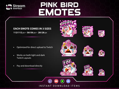 Pink Kawaii Bird Emotes & Stickers | Cute Female Bird Stream | Flying Bird Emotes | Baby Bird Twitch Emotes for Discord Kick YouTube Stream