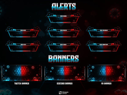 Poker Cards Stream Overlay Pack | Kick Stream | Card Game | Red Blue Neon Gambling Theme | Twitch Assets | Casino Overlay Dice Gaming