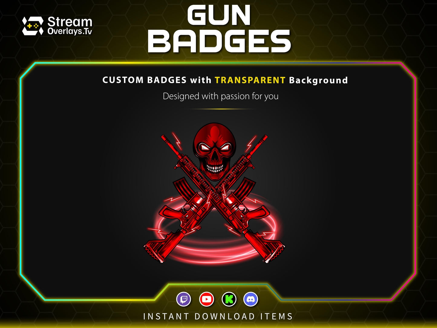 Gun Sub Badges for Twitch | Skull Rifle Gaming Badges | Gaming Gun Loyalty Badge,  Streamer Loyalty Subscriber for Twitch, Discord, YouTube