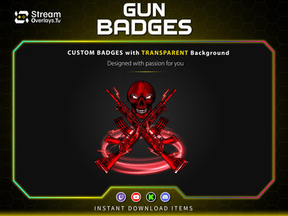 Gun Sub Badges for Twitch | Skull Rifle Gaming Badges | Gaming Gun Loyalty Badge,  Streamer Loyalty Subscriber for Twitch, Discord, YouTube