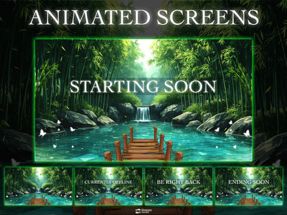 Bamboo Streaming Pack | Animated Twitch Overlay | Nature Stream Package | Forest Waterfall Screens | Alerts | Panels | Gaming Overlays | OBS