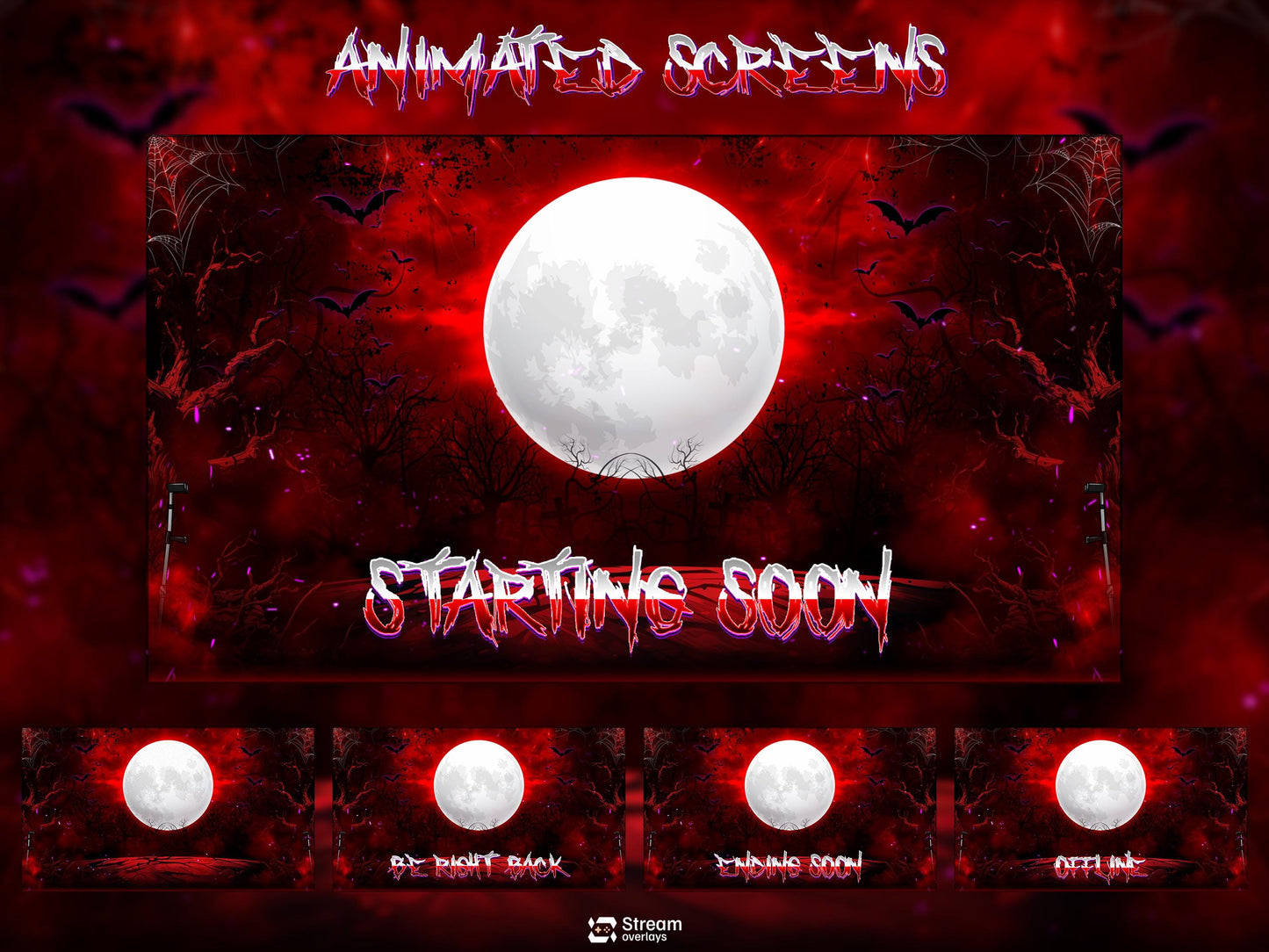 Dark Horror Twitch Overlay Pack | Moon Stream Package | Animated Screens| Red Streams | Gaming Alerts, Starting Soon, spooky Streams, Panels