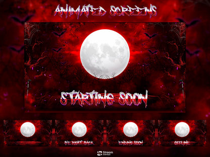 Dark Horror Twitch Overlay Pack | Moon Stream Package | Animated Screens| Red Streams | Gaming Alerts, Starting Soon, spooky Streams, Panels