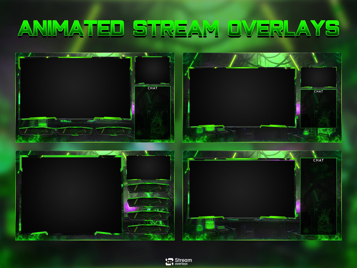 Sci-Fi Toxic Laboratory Twitch Overlay, Futuristic Neon Lab Stream Overlays, Cyberpunk Lab Stream, OBS Green Overlay Toxic Experiment Lab