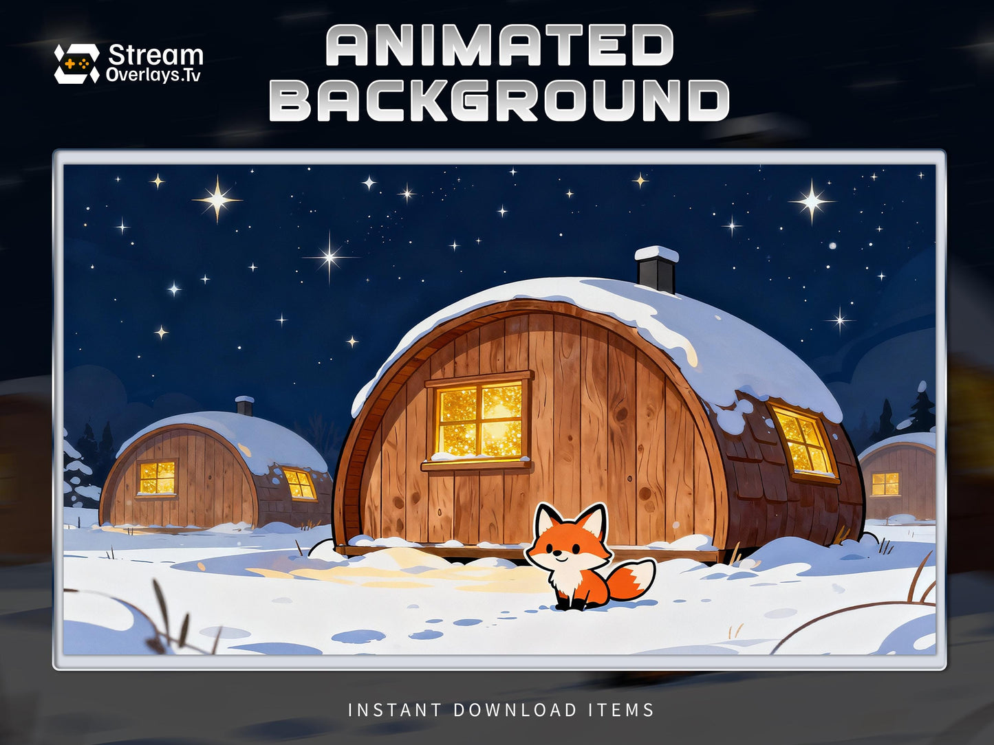 Fox Snow Animated Background | winter cozy theme | Starting Soon BRB Ending | Holiday Stream Overlay | Twitch Night scene | Forest scene