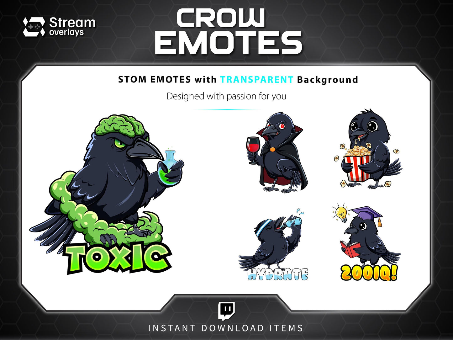25 Raven Crow Twitch Emotes | Gothic Spooky Emojis (Digital Download)