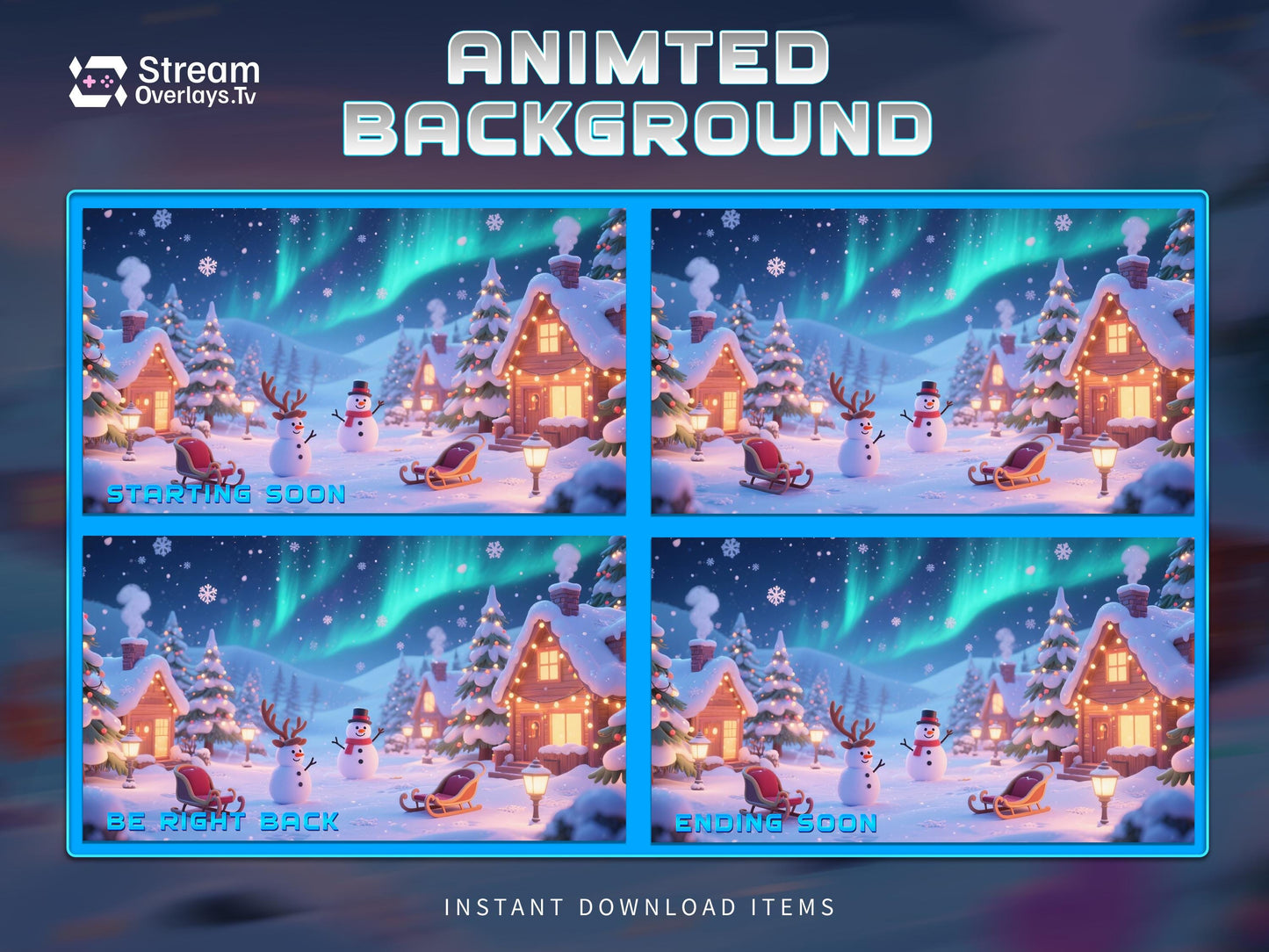 Chritmas Winter Snow Background, Cute Snowy Village, Cozy Christmas Cottage, Christmas Animated Stream Pack, Night Vtuber