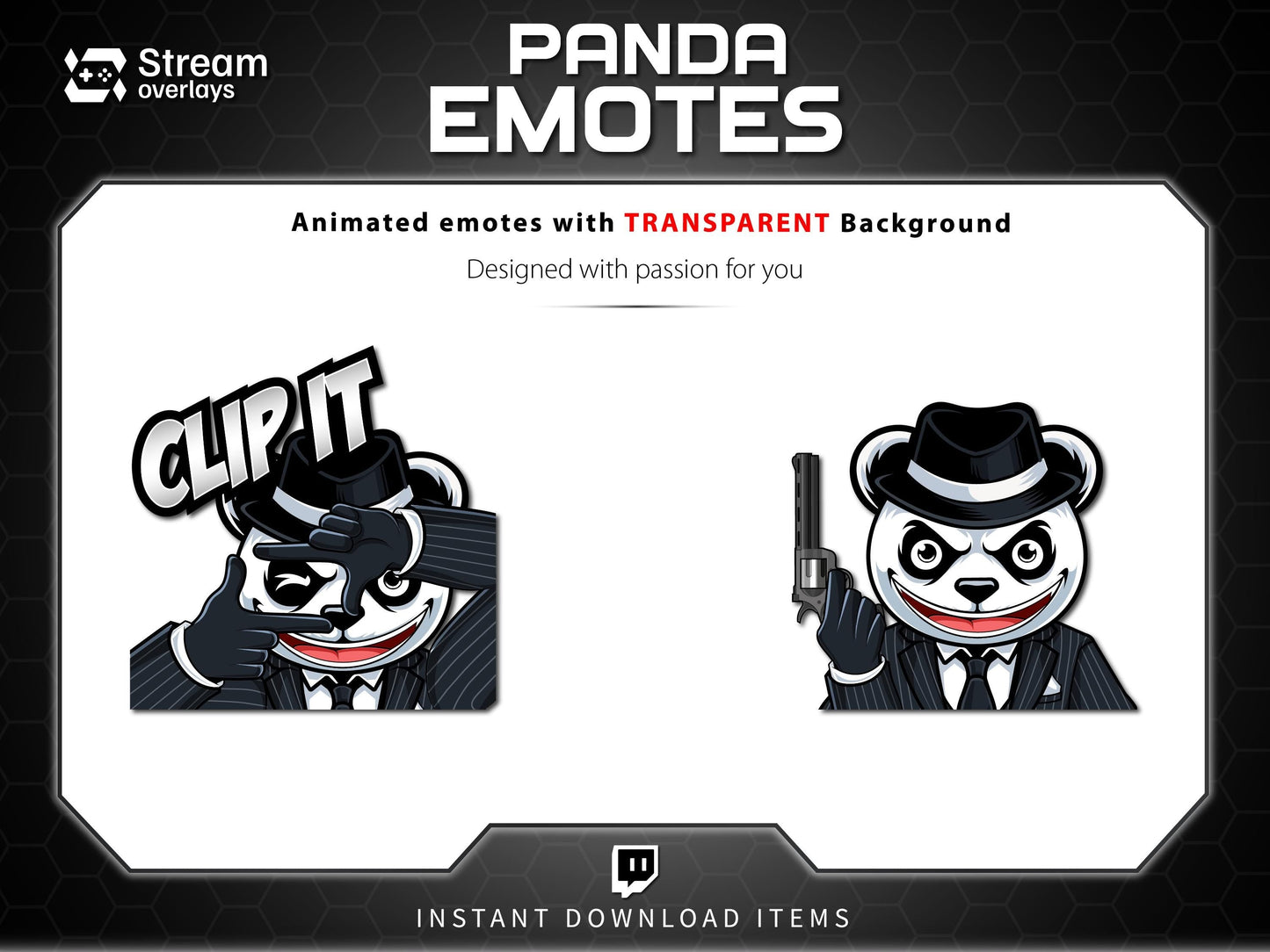 Mafia Panda Twitch Emotes | 10 Gangster Panda Discord Emotes | Pinstripe Suit Stream Package, Chibi Panda Twitch Graphics | Instant Download