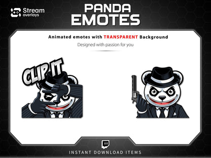 Mafia Panda Twitch Emotes | 10 Gangster Panda Discord Emotes | Pinstripe Suit Stream Package, Chibi Panda Twitch Graphics | Instant Download