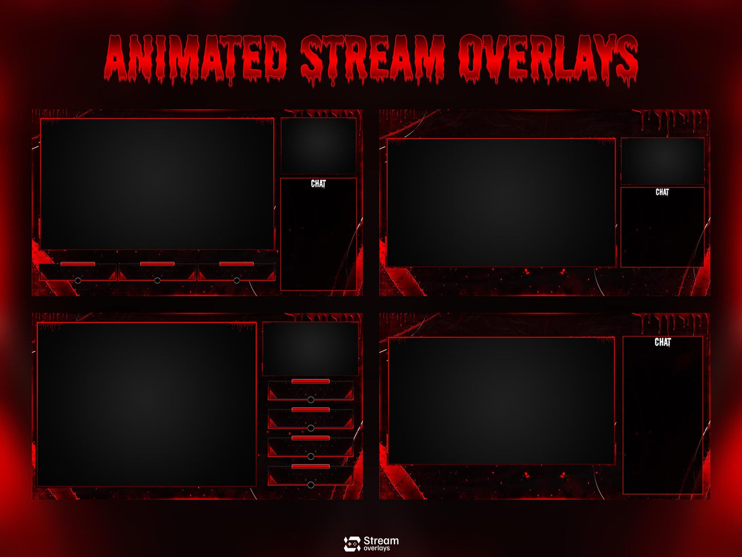 Horror Twitch Overlay | Animated Pack | Dark Gaming Stream | Red Blood Gaming Streams | Streaming screens | OBS, Streamlabs & Kick Screens