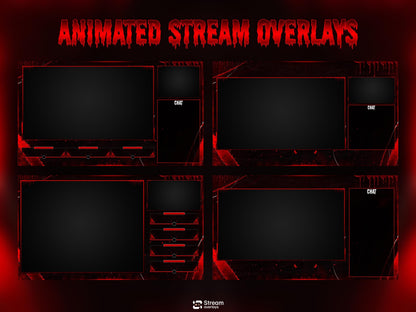 Horror Twitch Overlay | Animated Pack | Dark Gaming Stream | Red Blood Gaming Streams | Streaming screens | OBS, Streamlabs & Kick Screens